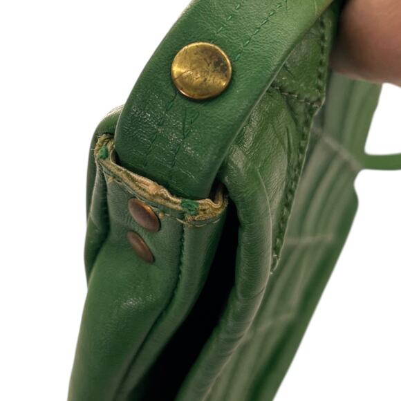 Rare Vintage 70s Womens Handbag Leather Green Medium - Picture 8 of 9